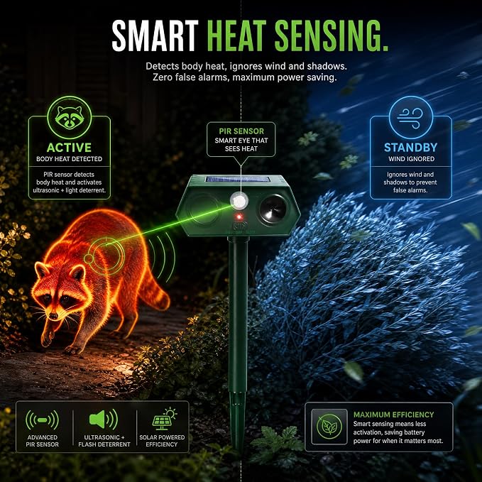 Sonic Fortress Pro Deer Repellent Devices, IP65 Solar Ultrasonic Racoon Squirrel Repellent Outdoor Motion Activated Animal Repeller Cat Deterrent Light to Scare Rabbit Dog Skunk Out of Garden Yard(4)