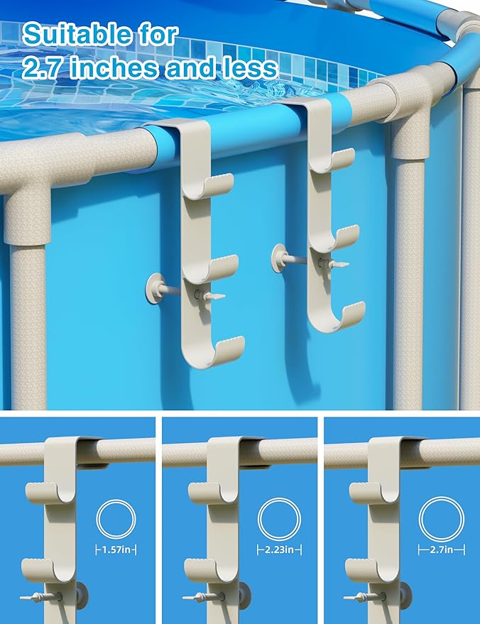 POOLHOUR Pool Hooks for Poles - Adjustable 3-Hook Pool Pole Hanger for Above Ground Pool Accessories,Skimmer & Cleaning Tool Bracket for Above Ground Pool Maintenance[Patented]