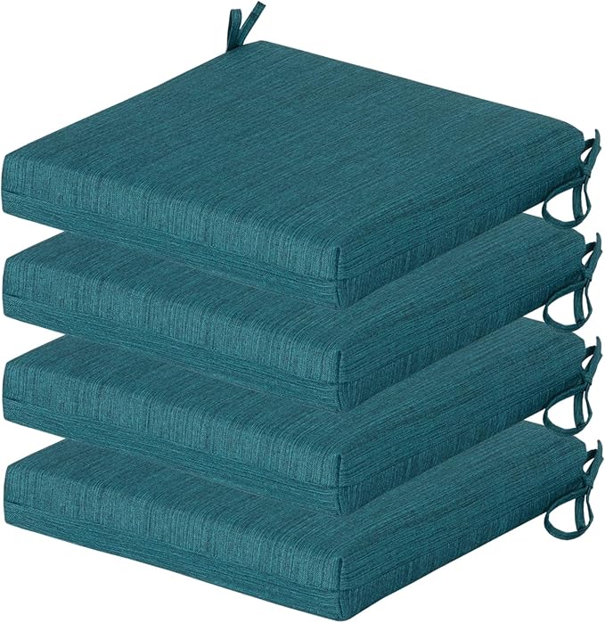 COZYVIDA Outdoor Chair Cushions Set of 4, 20"x20" Square Seat Pads with Tie Straps and YKK Zippers, 30D High-Density Foam, Water-Resistant Fabric,UV-Resistant 1000+ Hrs,Malachite
