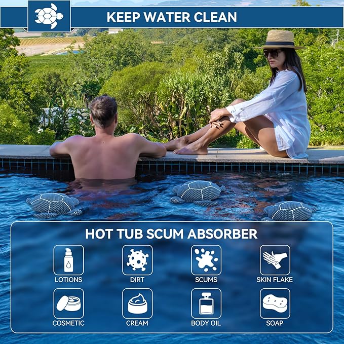 12 Inches Hot Tub Scum Absorber,Hot Tub Sponge for Scum Reusable Spa & Pool Cleaner Hot Tub Oil Absorbing Scum Absorber Keeps Water Clean,Eliminates Scum & Dirt,Blue,1 Pack