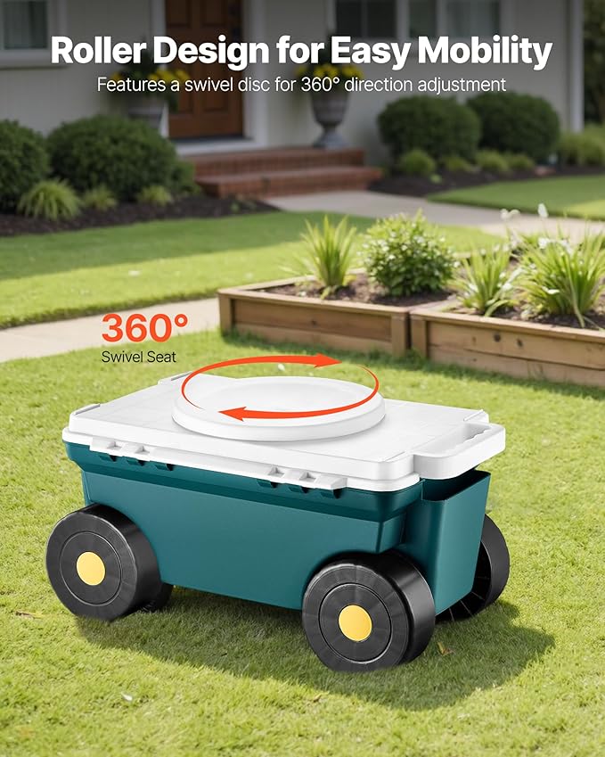 VEVOR Rolling Garden Cart with Seat, Metal Rolling Garden Work Seat with Wheels, Supports up to 400 LBS, Heavy Duty Gardening Cart Scooter, Outdoor Wagon & Stool on Wheels for Lawn, Patio, Backyard