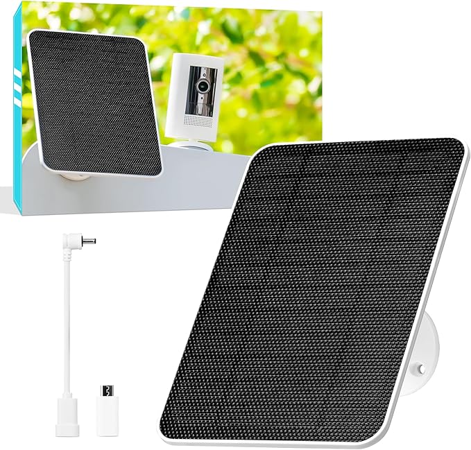 5V Solar Panel for Seucrity Cameres, for Bird Feeder Trail Cam, Ring Tapo Eufy Vicohome Eseecloud, Native USB-C, Micro-USB & DC 3.5mm*1.35mm 9.8 Ft Cable 23% Energy Conversion 180 Days Care Plan
