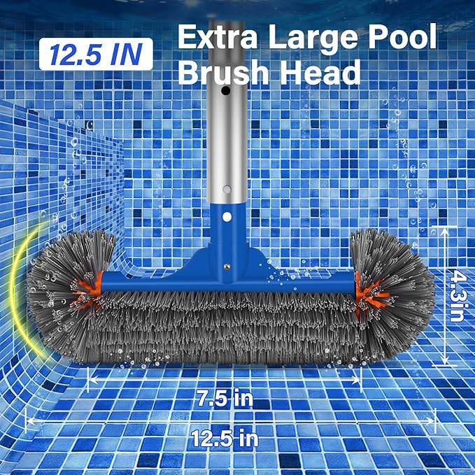 Swimming Pool Cleaning Kit Including 12.5 in Pool Brush Head,Ultra Fine Mesh Pool Leaf Skimmer Net with 76.5 in Aluminum Pole for Remove Debris and Dirt