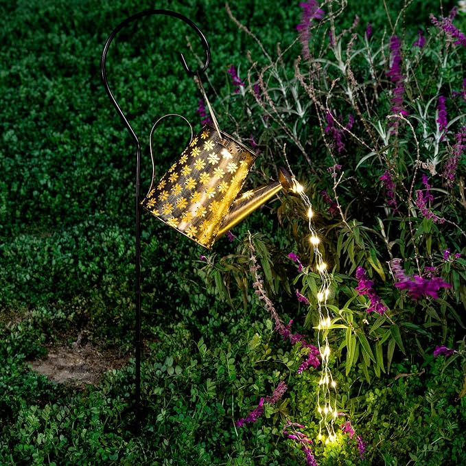 JIAJIAMEI Large Solar Watering Can Lights Flower Outdoor Garden Decor, Waterproof Cascading LED Hanging Lights, Gifts for Mom Grandma Women Birthday Mother's Day - Yard Porch Patio Backyard