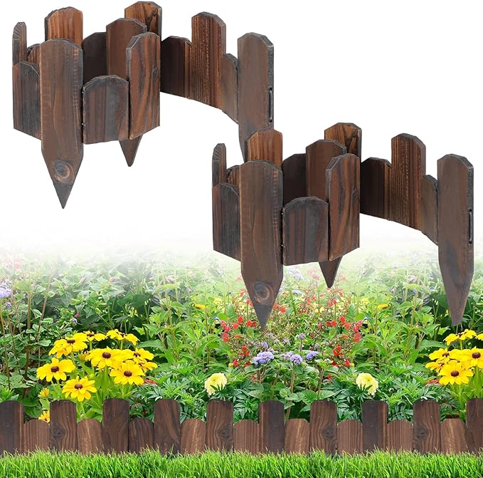 Wooden Garden Edging - 2 Pcs 5.9''x41.3'' Sturdy Pine Landscape Border, Flexible Decorative Fence for Outdoor Yard Lawn Flower Bed Pathway Tree