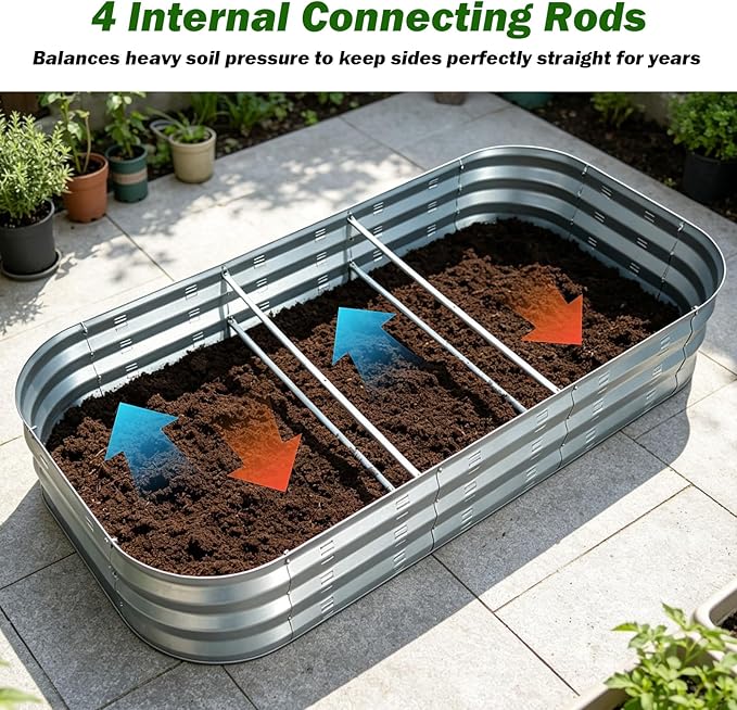 Galvanized Raised Garden Bed Kit, Large Metal Raised Garden Beds for Vegetables, Galvanized Planter Raised Garden Boxes Outdoor (Silver)