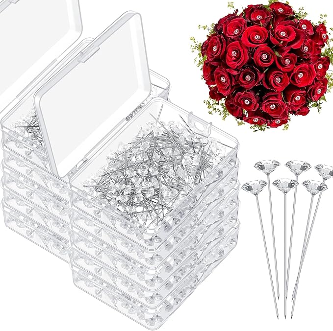 2000 Pcs Diamond Pins Flower Pins for Bouquet Crystal Corsage Wedding Bouquet Diamonds Jewelry Rhinestones Floral Boutonnier Jewelry Accessories DIY Craft Decor (1.5 Inch)