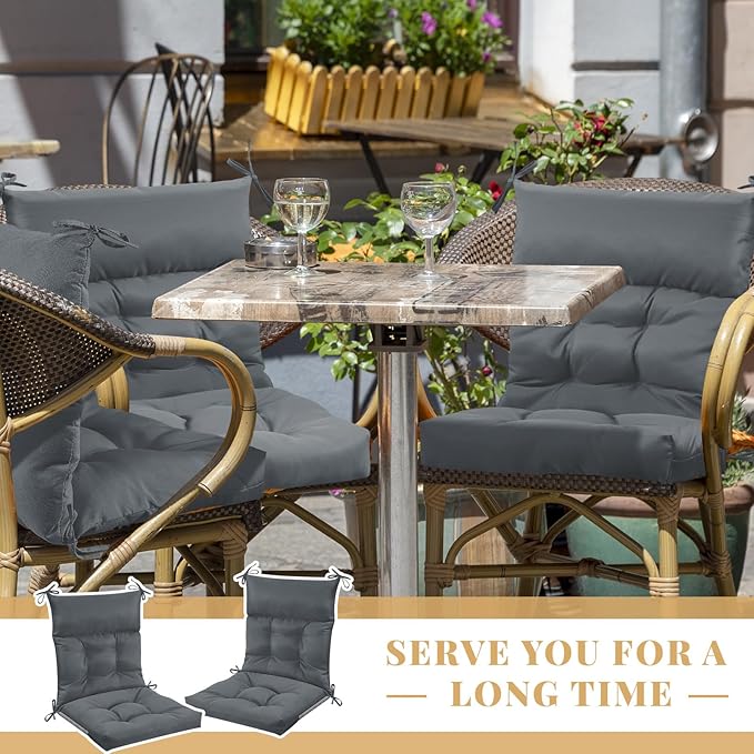 Sintuff 6 Pcs 44 x 21 x 4 Patio Chair Cushions Outdoor Chair Cushion Seat/Back Tufted Pillow with Ties Water Resistant Replacement Indoor Patio Furniture Outdoor Furniture (Solid Color,Dark Gray)