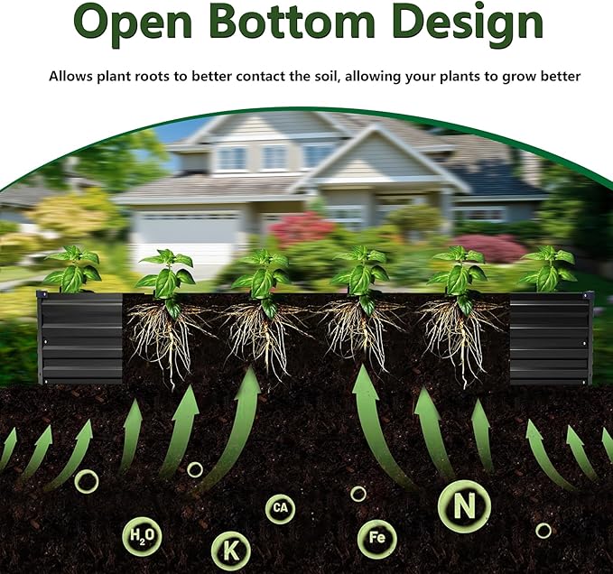 8×2×1FT(2PCS) Galvanized Raised Garden Bed Kit Metal Planter Boxes,Large Outdoor Planters Garden for Planting Vegetables,Flowers,Herbs -Black