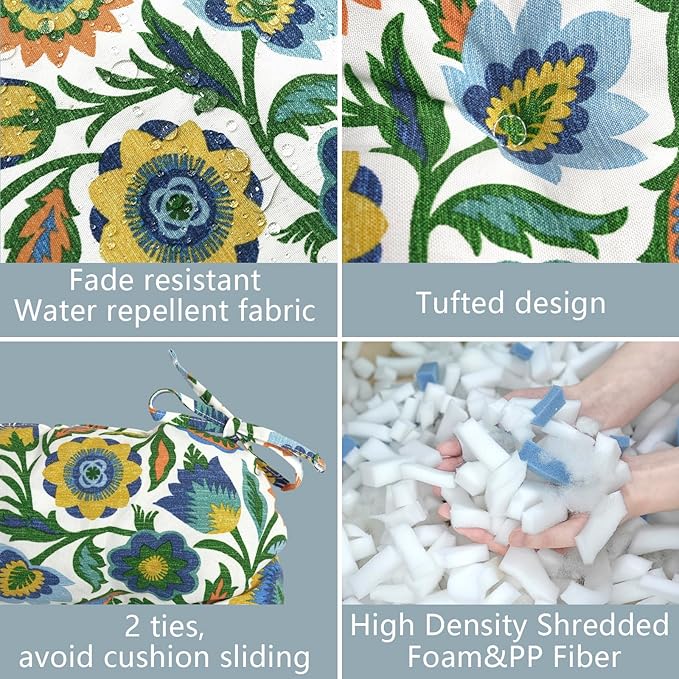 LVTXIII Outdoor U-Shaped Wicker Seat Cushion, Decorative Tufted Chair Pads Round Back Seat Cushion Set for Patio Garden Home Office Furniture, 19"x19"x4", 2 Pack, Fiesta Floral