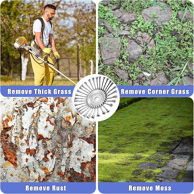 CZS 10 Inch Unbreakable Wired Trimmer Blade, Steel Wire Cutter Trimmer Head, Wire Rotary Brush Weed Trimmer Head, Weed Eater Head with Adapter Kit for Moss Grass Rust Removal