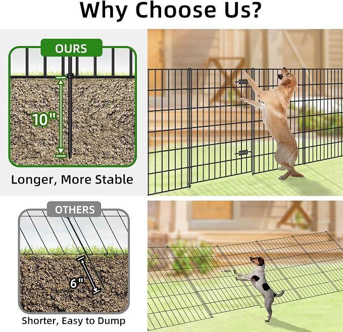 FOREHOGAR Metal Garden Fence with Gate 40in (H) x 11.7ft (L), 1 Gate + 4 Panels Dog Fence Border Fence Animal Barrier, No Dig Garden Fencing for Yard Flower Bed Lawn Patio Outdoor, PIN402805G Black