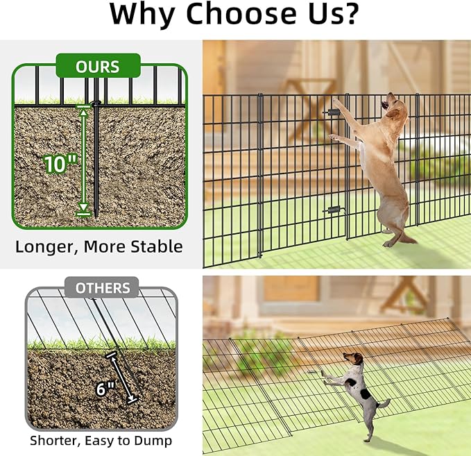FOREHOGAR Metal Garden Fence with Gate 40in (H) x 23.3ft (L), 1 Gate + 9 Panels Dog Fence Border Fence Animal Barrier, No Dig Garden Fencing for Yard Flower Bed Lawn Patio Outdoor, PIN402810G Black