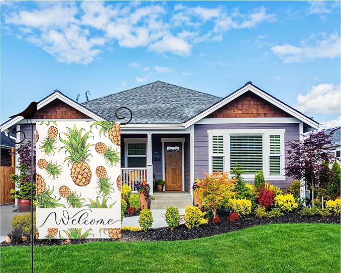 Mugod Pineapples Burlap Garden Flags 12.5x18" Double Sided, Cute Fruit Design Summer Yard Flags Spring Summer Farmhouse Seasonal Outdoor Flag