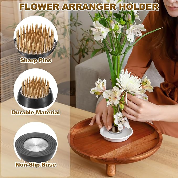 PATIKIL 4 Pcs Floral Frogs Kenzan, 1.3 Inch Round Brass Steel Flower Arrangement Holder, Arranger Pin Fixed Tool for Vase Centerpiece, Wedding, Home Decoration, Brass/Silver/Black
