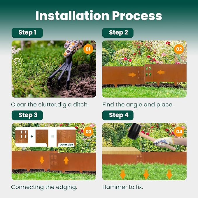 Corten Steel Landscape Edging Metal Garden Edging 10" H x 40" L Steel Landscape Edging Garden Landscaping Border Rusted Edge for Lawn Yard Outdoor Plant 6 pcs by GZGNEEVL