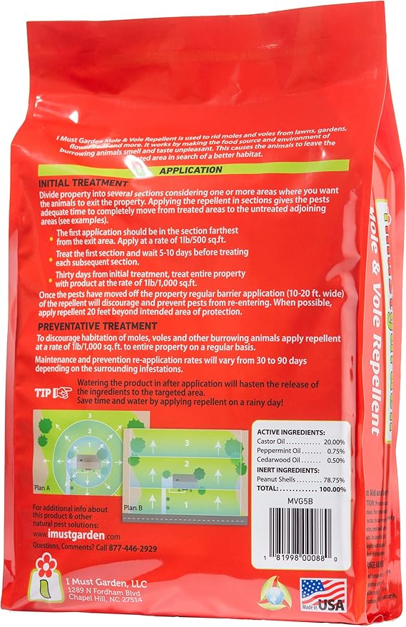 I Must Garden Mole & Vole Repellent: Professional Strength – Twice The Coverage – All Natural Ingredients - Pleasant Scent - 5lb Bag