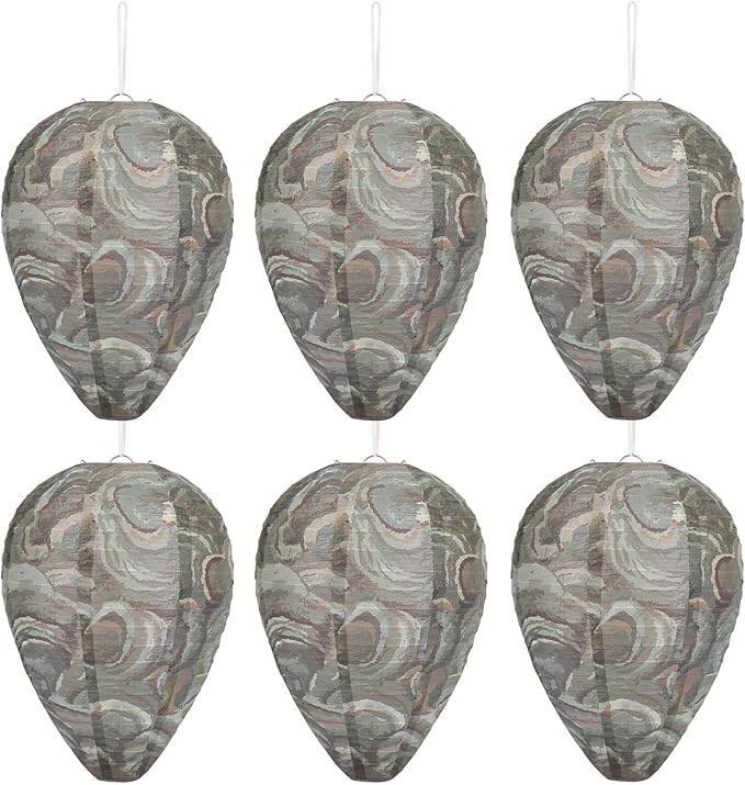 DECYOOL 6 Pack Paper Wasp Nest Decoy Hanging Wasp Nest Stay Away from Wasps Hornets Yellow Jackets(Dark Green)