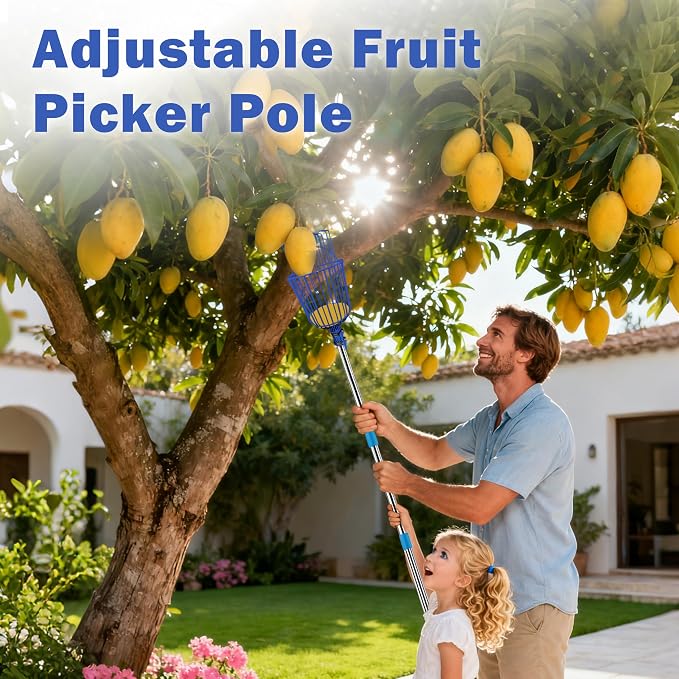 Fruit Picker Upgraded Round Claws Can Reduce Fruit Damage Lengths from 5 to 13 Feet Fruit Picker Pole with Basket Adjustable Suitable for Cherry Lemon Pear Mango Trees and More (120inch)