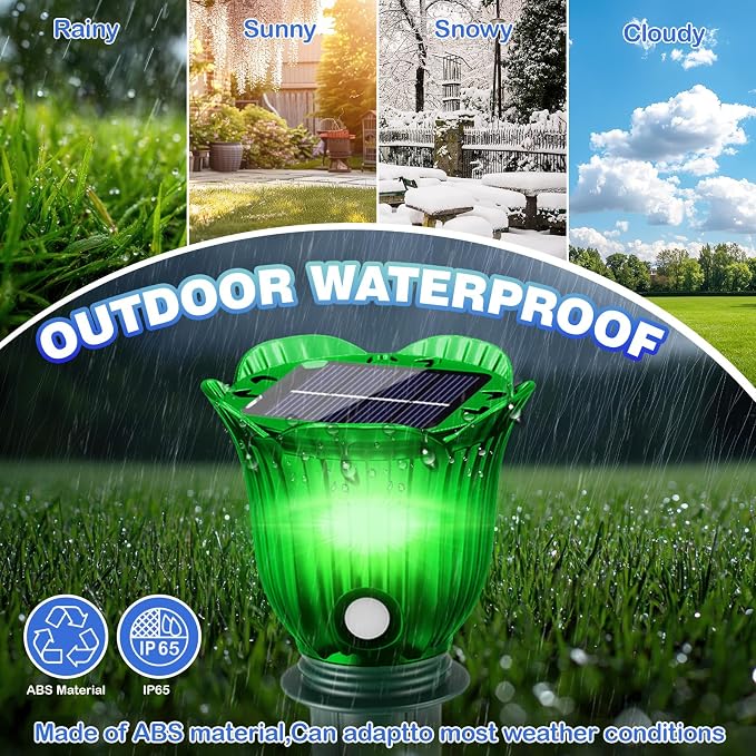 6 Pack Solar Ultrasonic Animal Repellent with RGB Color-Changing Lights, Pest 360° Sonic Deterrent for Outdoor Lawn & Garden, Solar Powered Mole, Snake & Gopher Repellent Stakes (Petal Style)