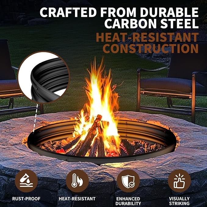 48 Inch Fire Pit Ring,Large Fire Pit Ring for Outside Wood Burning, Fire Pits Rings with High-Temperature Coating for Backyard, Bonfire, Camping, Beach (4x4 FT)