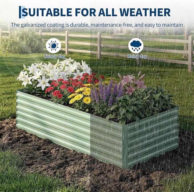 IDEALHOUSE 8x4x2 Ft Galvanized Metal Raised Garden Bed, 24-Inch Tall Heavy Duty Planter Box for Vegetables, Herbs & Flowers, Rust-Resistant Outdoor Gardening Bed, Green