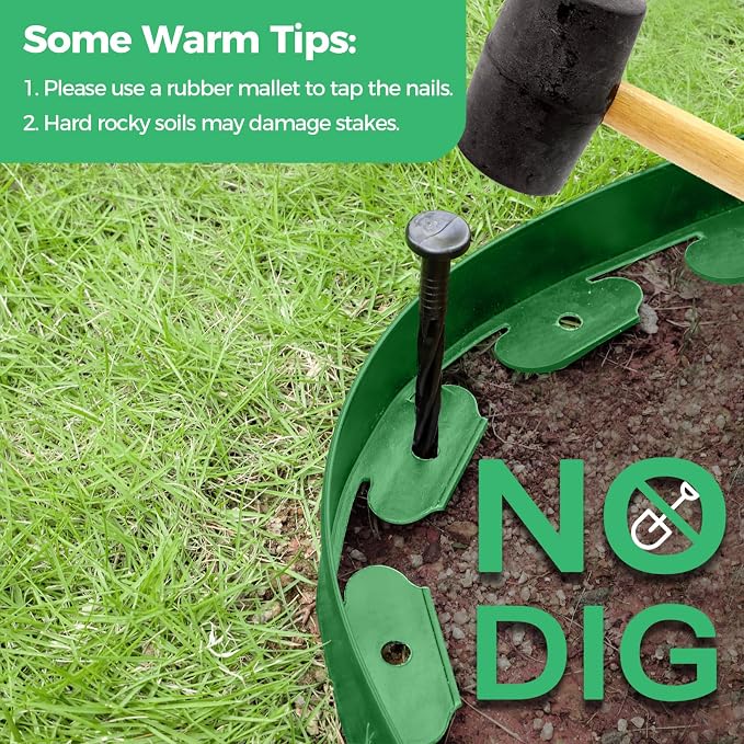 2-Inch x 200 FT Landscape Edging Border with 300 Stakes, Plastic Garden Edging Border Kit, Flexible No Dig Lawn Edging Border for Garden Flower Beds Yard Pathway Paver (Green)