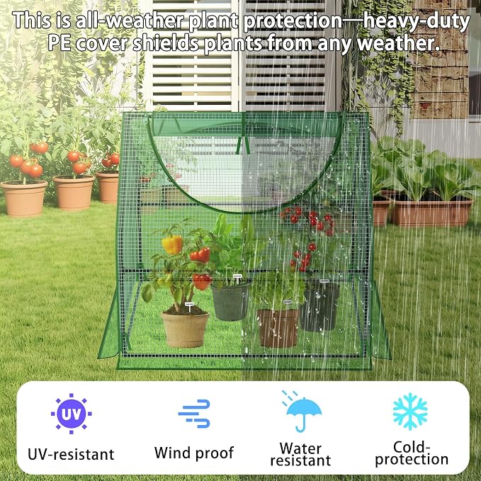 36"×36"×36" Green Houses for Outside, Portable Mini Greenhouse with Mesh Vents, Weatherproof PE Plant Shelter for Patio Gardening