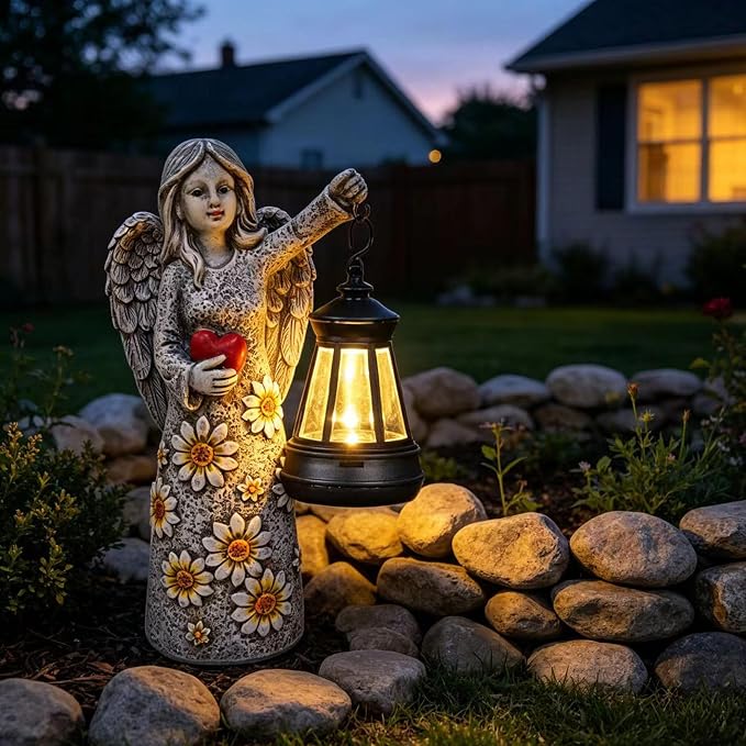 Solar Garden Angel Statues,Outdoor Angel Figurines Lights Waterproof Statue Decor Lanterns for Yard Patio Porch Decoration Gift for Mom Grandma (Minimalist)