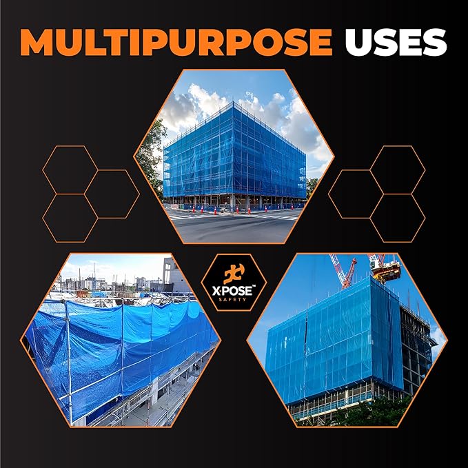 Xpose Safety Construction Safety Netting – 4' x 150', 1/4" Mesh Scaffold Safety Net, Temporary Material Roll, Visibility Fence, Heavy-Duty Fire Retardant, Blue