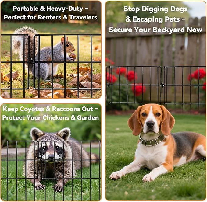 35 Pack Animal Barrier Fence, 35ft(L) x 13in(H) No Dig Fence for Dogs, 1.2in Gaps Anti Digging Fence for Dogs, Rustproof Metal Garden Fence Animal Barrier for Flower Beds & Patio