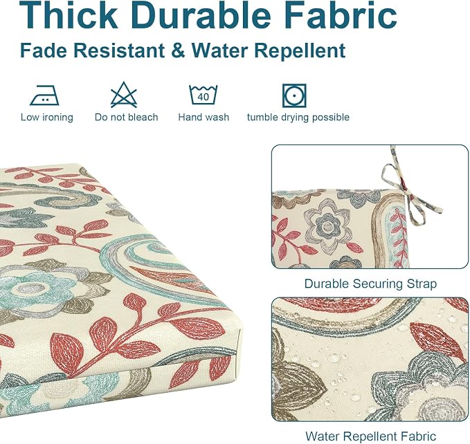 DYTXIII Set of 2 Outdoor Chair Cushions, Water Resistant 18.5"x16"x2" Square Seat Cushion for Patio Dining Chairs, High-Density Replacement Pads for Indoor Outdoor Furniture - Paisley Vintage