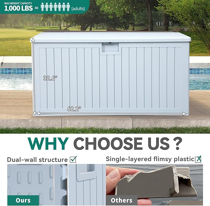 YITAHOME 230 Gallon Large Deck Box with Divider & Side Handles, Outdoor Double-Wall Storage for Patio Furniture Cushions, Garden Pool Accessories, Water Resistant & Lockable
