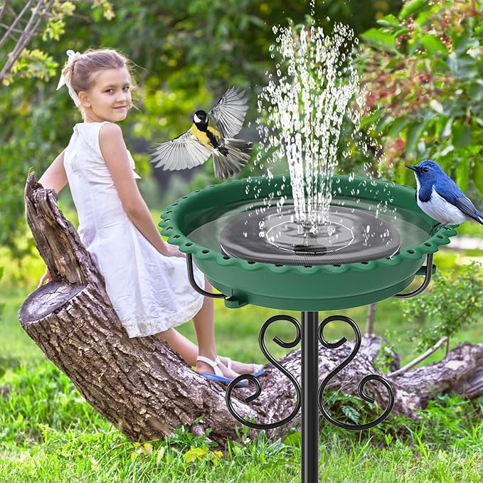 Bird Bath for Outside,40In Vintage Freestanding Bird Feeder Birdbaths for Outdoors, Bird Bath Detachable Plastic Bowl for Garden Patio Yard Lawn Decor, 5-Pronged Base & Easy to Clean (Green)