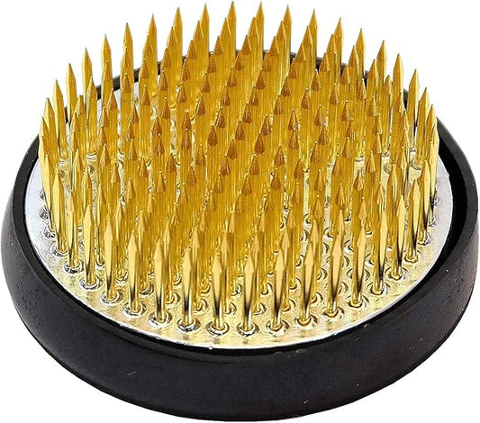 KAKURI Kenzan Flower Frog Mini Round 2.4", Japanese Ikebana Flower Arrangement Supplies, Professional Flower Holder Pin Frog, Brass Gold, Made in Japan