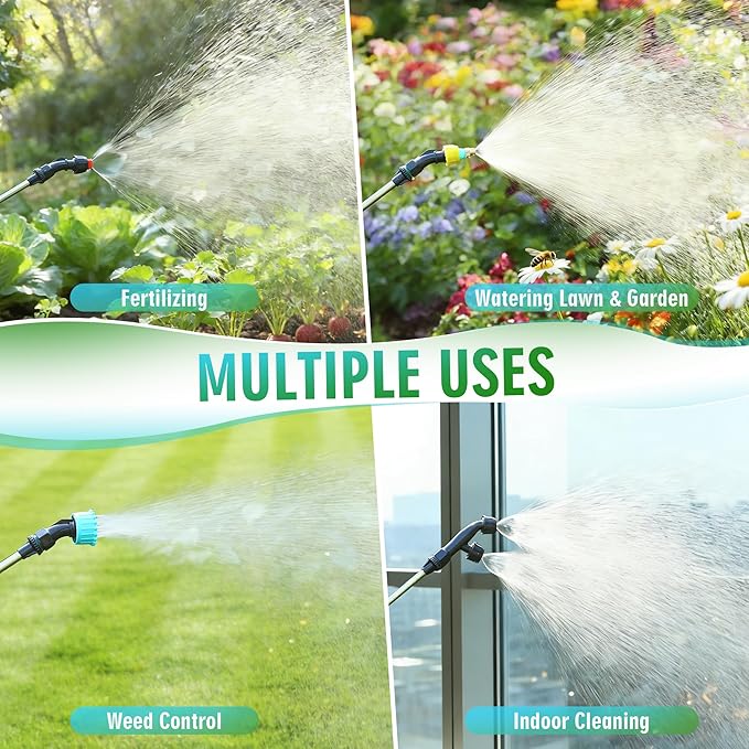 2 Gallon Electric Sprayer, Battery Powered Garden Sprayer with 3 Adjustable Speed, Automatic Water Pump Weed Yard Lawn Sprayer with 4 Mist Nozzles, USB Rechargeable Handle, Retractable Wand for Plants