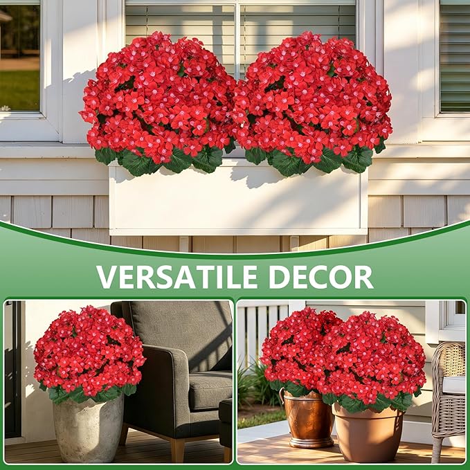 Grooy Artificial Plants Flowers Topiary Ball for Outdoor, 2 Pack Fake Silk Crabapple Flower Plant Bushes, UV Resistant Realistic Plants Shurbs for Outside,Front Porch,Patio,Yard(Red)
