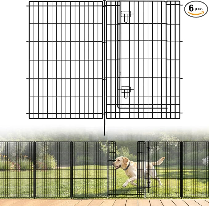 INJOPEXI Decorative Garden Fence 6 Panels 13ft (L)×42in (H) Animal Barrier Fences with 5 Panels + 1 Gate, No Dig Garden Fencing Rustproof Metal Wire Temporary Rabbit Dog Fence for Patio Outdoor Yard
