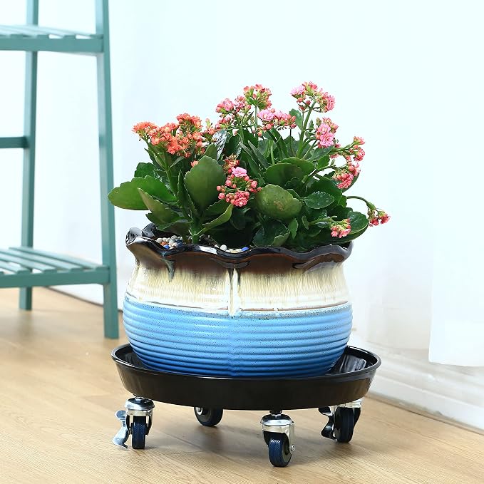 Planterhoma 5 Packs 13 Inch Metal Plant Caddy with Wheels Extra-Large Rolling Plant Stand Heavy-Duty Iron Plant Dolly Casters for Indoor Outdoor Flower Pot Mover Roller Coasters, Black
