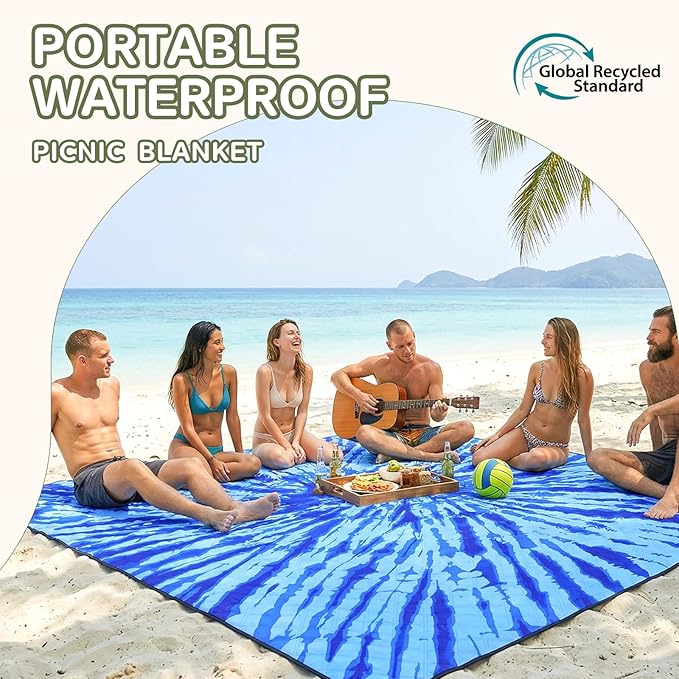 Genovega Waterproof Sandproof Beach Blanket Picnic Outdoor Mat Rug Extra Large Foldable Sand Free Big Giand XL Car Essential Roadtrip Gadget Rv Accessories Gear Must Haves Hiking Items Necessities