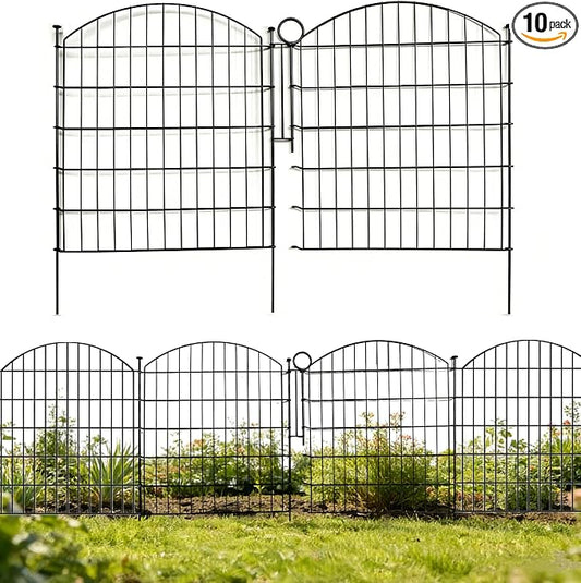Decorative Garden Fence 32 in(H) x 23.3 ft(L), Dog Fence Outdoor for Yard No-Dig Pet Barrier, Animal Proof Fence Metal Garden Fencing Animal Barrier, 10 Panels with Lock