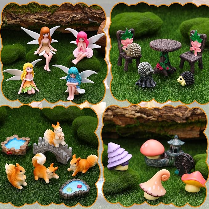 Fairy Garden Accessories 25Pcs - Miniature Garden Ornaments Landscape Decorations Mini Fairy Figures Animal Plant Furniture Set for DIY Terrarium Potted Plants Dollhouse Decor