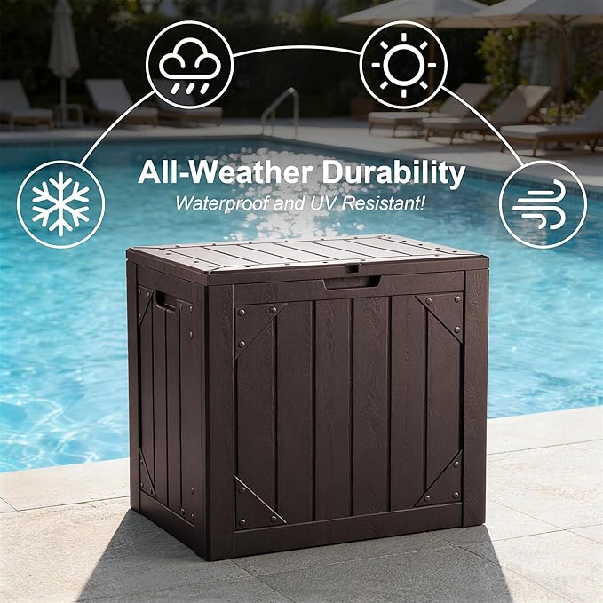 Outdoor Storage Box 35GAL Waterproof Resin Deck Box,Pool Accessories Supplies，UV-Resistant Lockable Package Delivery Bin for Garden Tools,Large Patio Outside Cushions,Chest,Furniture,Grey