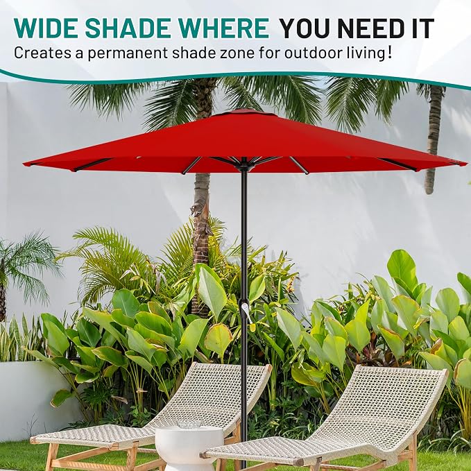 AreShark 12 FT Patio Umbrella for Outdoor, Outdoor Table Umbrella with Push Button Tilt and Crank, Outdoor Patio Umbrellas with 8 Sturdy Ribs, Patio Umbrellas for Market, Garden, Pool (Red)