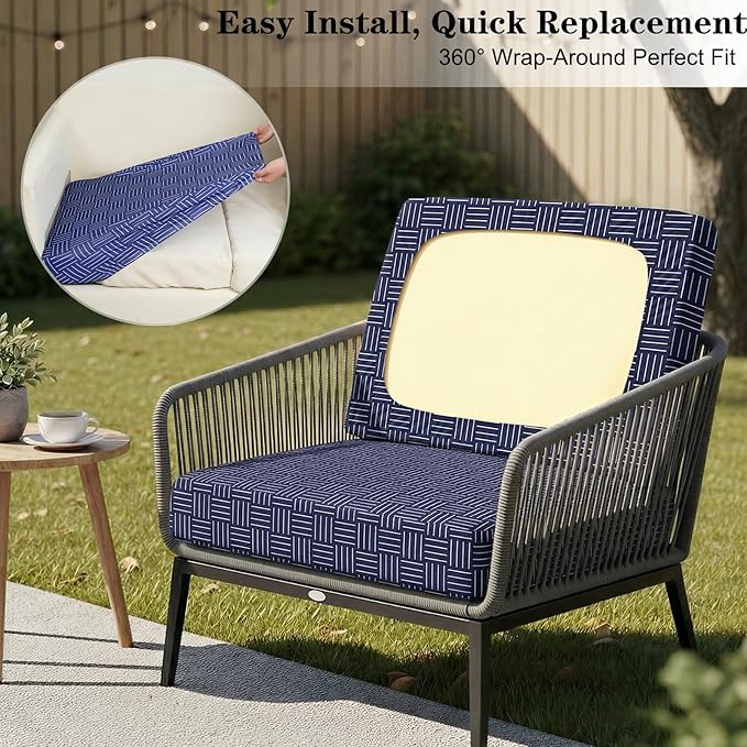 8-Piece High Elastic Outdoor Cushion Covers - Full Set Stretch Replacement Slipcovers for Seat & Back Cushions - Universal Fit for 4-Person Patio Sofa, Fits 20-27" Wide