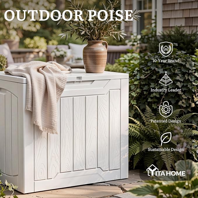 YITAHOME 31 Gallon Deck Boxes Set of 2, Lockable Outdoor Storage Bins for Patio Cushions, Garden Tools, Weather-Resistant Resin Storage Solution, White
