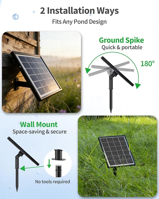 POPOSOAP Solar Pond Aerator with Battery Backup, 3W Solar Air Pump for Pond 24/7 Oxygenation, 3 Working Modes & Low Noise for Small Ponds Fish Tanks Hydroponics P9135