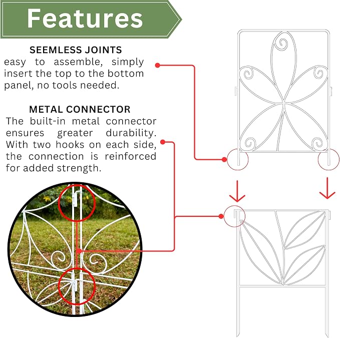 ShopLaLa Garden Fence (10 Panels) 12.5in(L) x 31in(H) Rustproof White Metal Wire Decorative Floral Flower Bed Edging for Landscape, Animal Barrier Fencing Small Dog Yard Gate Fences Tall Outdoor Decor
