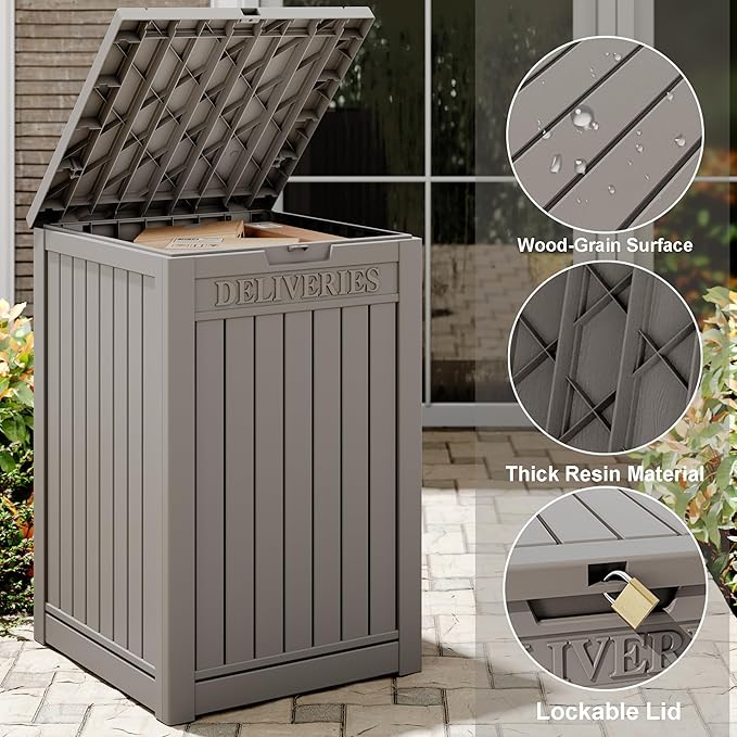 LHBGO Package Delivery Box for Outside, 48 Gallon Storage with Lockable Secure, Large Resin Outdoor Package Drop Container