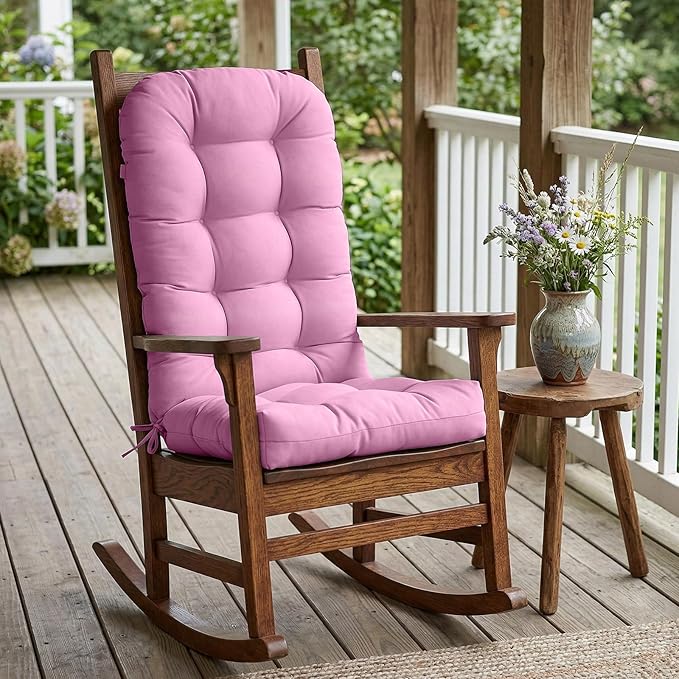 COOS BAY High Back Adirondack Chair Cushions for Outdoor Furniture, 49x20x5 in Water-Resistant Thick Tufted Patio Chair Cushions with Secure Straps, Set of 2, Pink
